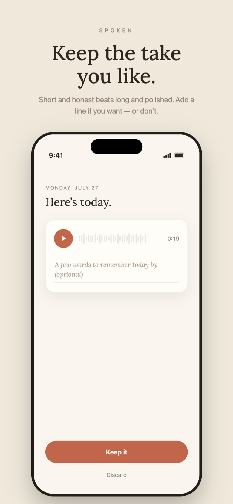 Keep the take screen